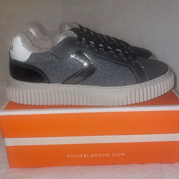 NWT VOILE BLANCHE LIPARI Charcoal Grey Fur Suede and Felt Sneakers - Picture 10 of 16